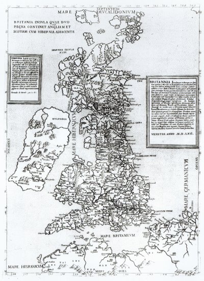 Wyspa brytyjska, która zawiera królestwa Anglii i Szkocji sąsiadujące z Irlandią, grawerowane przez Paulo Forlani, 1562 (rycina miedzi) autorstwa Fernando Bertelli