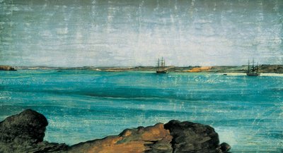 Port Pożądany, szczegół. Miasto i port rybacki Patagonii, w prowincji Santa Cruz w Argentynie. Rysunek Fernando Brambila (1763-1832) Madryt. Muzeum Marynarki Wojennej. autorstwa Fernando Brambila