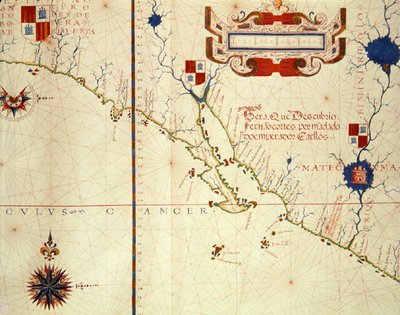 Fol.15 Mapa Meksyku i dolnej Kalifornii, z atlasu, 1571 autorstwa Fernao Vaz Dourado