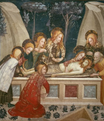 Jezus w grobie z apostołami i matką (fresk) autorstwa Ferrer Bassa