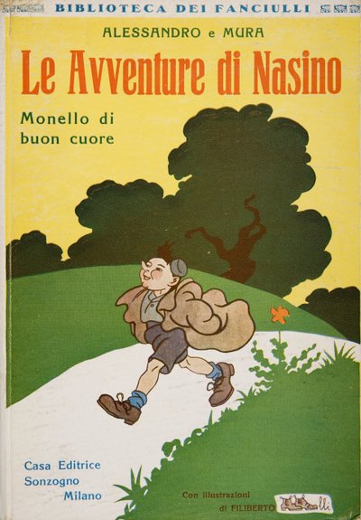 Przednia okładka Przygody Nasino, bachor z dobrym sercem Alessandro e Mura, ok. 1920 autorstwa Filiberto Scarpelli