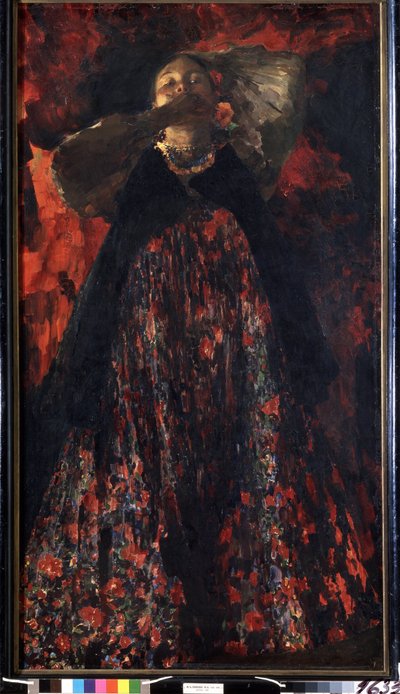Dziewczyna (Dziewczyna). Chłopka w tradycyjnym stroju. Obraz Filipp Andreevich Maliavin (Maliavine) (lub Andreyevich Malyavin) (1869-1940), olej na płótnie autorstwa Filipp Andreevich Maliavin