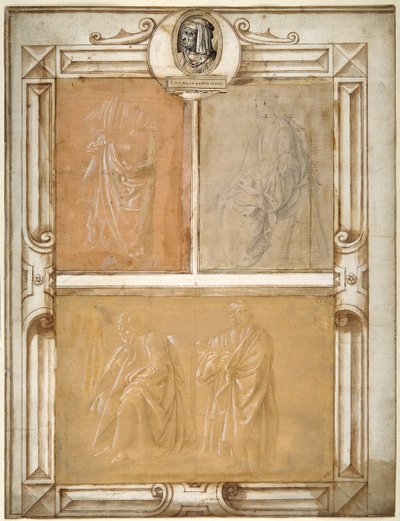 Studia drapowanych postaci (silverpoint wzmocniony białym kolorem ciała na przygotowanym papierze) autorstwa Filippino (follower of) Lippi