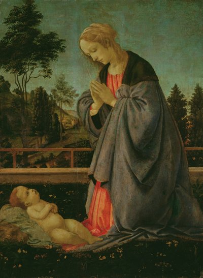 Adoracja Dzieciątka (tempera na panelu) autorstwa Filippino Lippi