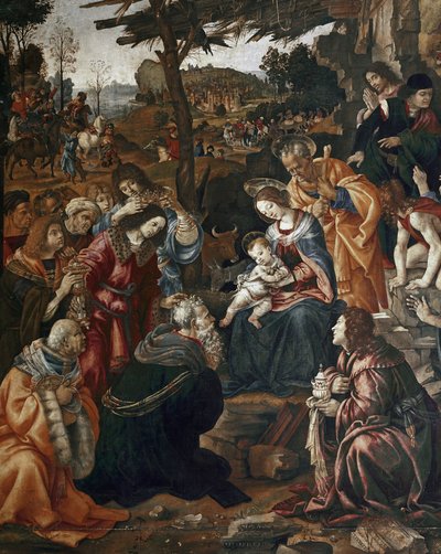 Adoracja Trzech Króli - Ołtarz San Donato (olej na desce) autorstwa Filippino Lippi