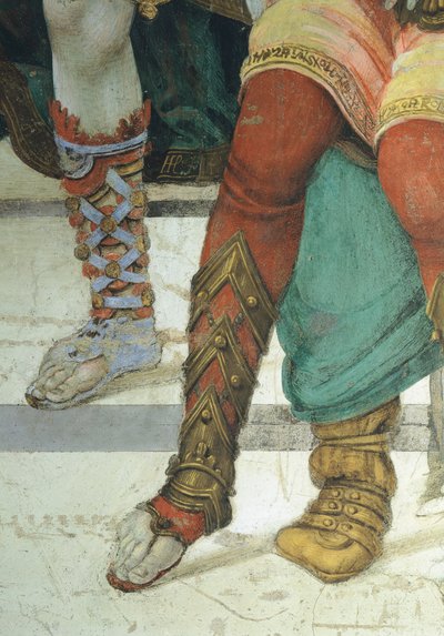 Fragment obuwia, św. Filip Apostoł przed Świątynią Marsa w Hierapolis autorstwa Filippino Lippi