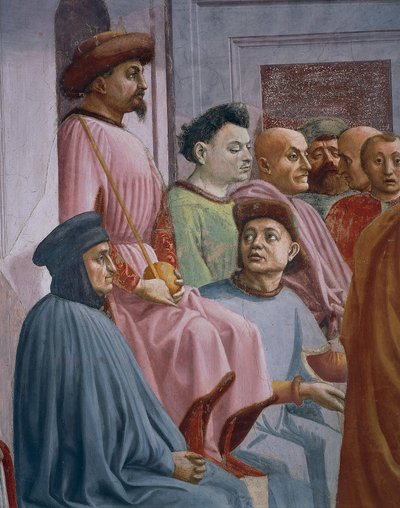 Cud Teofila, detal z "Podniesienia syna Teofila", Tommaso Masaccio, fresk autorstwa Filippino Lippi