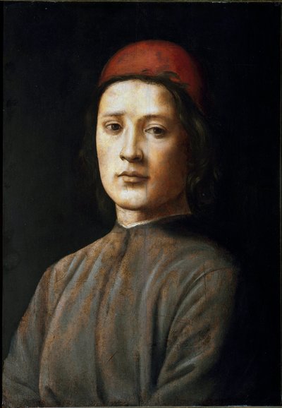 Portret młodego mężczyzny w czerwonym kapeluszu Obraz Filippi Lippi (1457-1504) XV-wieczna Florencja, Galleria degli Uffizi (Biura) autorstwa Filippino Lippi