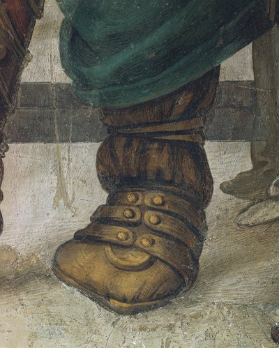 Święty Filip prowadzący smoka ze świątyni Hieropolis autorstwa Filippino Lippi, detal obuwia, fresk autorstwa Filippino Lippi