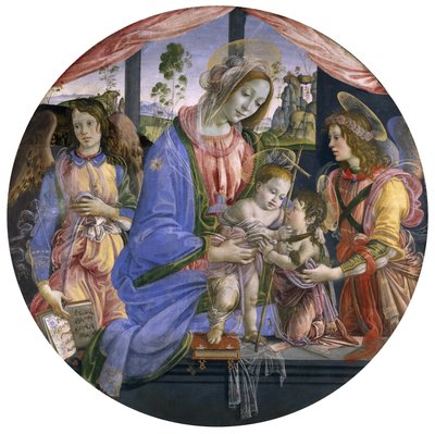 Madonna z Dzieciątkiem z Dzieciątkiem Św. Janem i dwoma aniołkami, połowa lat 80. XIV w. (tempera na desce) autorstwa Filippino Lippi