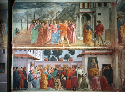 Pieniądze z hołdu, Tommaso Masaccio, Wskrzeszenie syna Teofila i intronizowanego św. Piotra, Tommaso Masaccio i Filippo Lippi, freski autorstwa Filippino Lippi