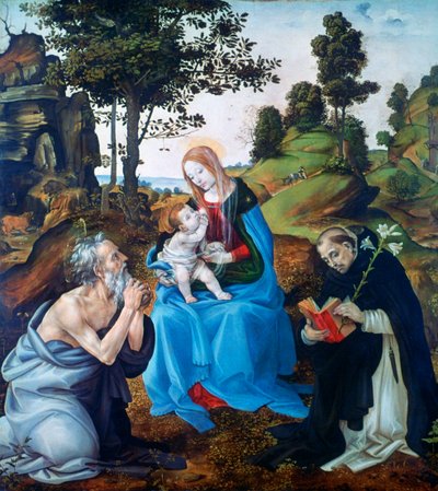 Dziewica z Dzieciątkiem ze świętymi Hieronimem i Dominikiem, ok. 1485 r. autorstwa Filippino Lippi