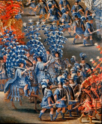 Festyn w Palazzo Barberini na cześć Christine de Suede (Christine of Sweden), 28.02.1656 Szczegół. Obraz Filippo Lauri (1623-1694) i Filippo Gagliardi (zm. 1659). XVII-wieczny Rzym, Muzeum Rzymu autorstwa Filippo Lauri