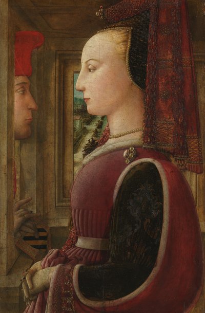 Portret kobiety z mężczyzną na ościeżnicy, ca. 1440. autorstwa Fra Filippo Lippi