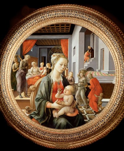 Dziewica z Dzieciątkiem i Sceny z życia św. Anny - olej na desce, ok.1450 autorstwa Filippo Lippi
