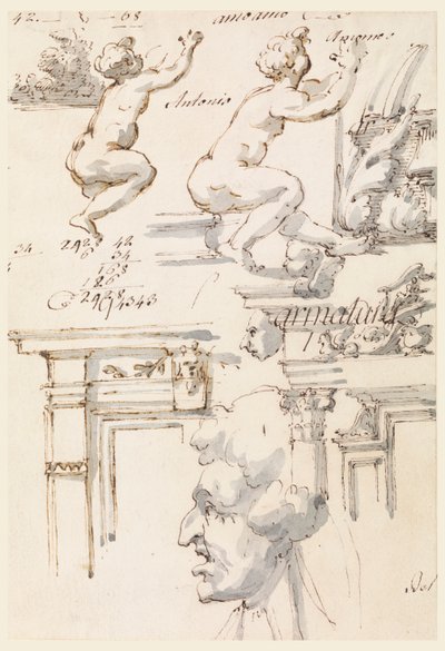 Detale architektoniczne i studia figur autorstwa Filippo Marchionni