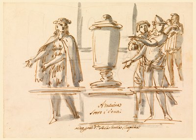 Rysunek, Alegoria Ameryki, dekoracja do salonu kardynała Falconieriego we Frascati, XVIII-XIX wiek autorstwa Filippo Marchionni