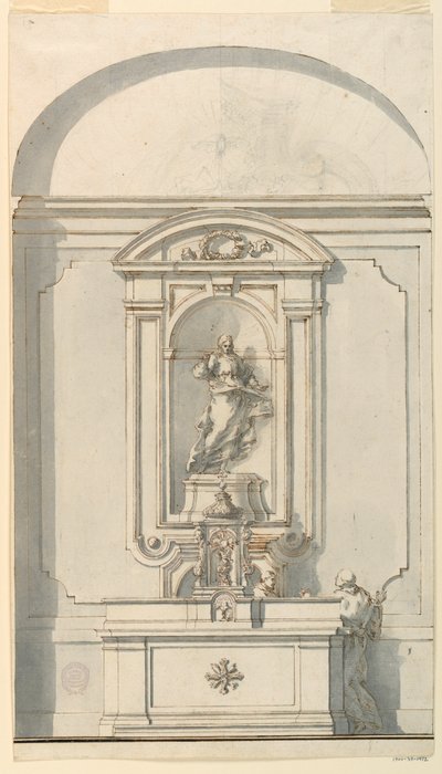 Rysunek, ołtarz z tabernakulum i dwoma rozmawiającymi kapłanami, 1750-75 autorstwa Filippo Marchionni