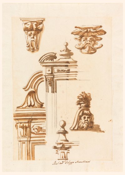 Rysunek, studia architektoniczne, 1750-90 autorstwa Filippo Marchionni