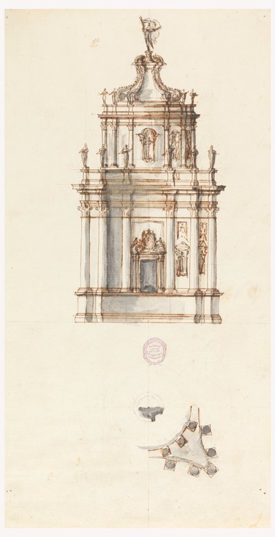 Rysunek, projekt tabernakulum, 1750-1775 autorstwa Filippo Marchionni