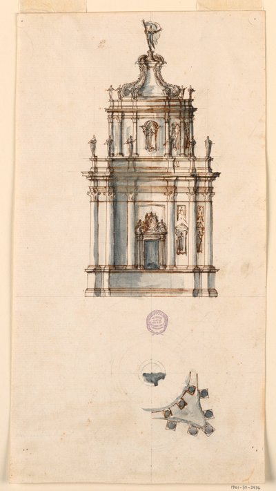 Rysunek, projekt tabernakulum, 1750-1775 autorstwa Filippo Marchionni