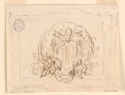 Rysunek, tablica z herbem papieża Benedykta XIV na tle muszli, 1740-58 autorstwa Filippo Marchionni