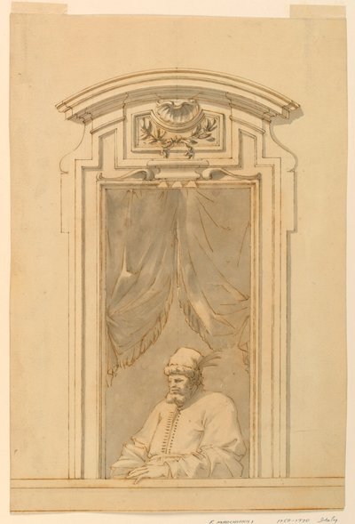 Rysunek, skrzynia okienna i połowa postaci Turka, 1750-70 autorstwa Filippo Marchionni