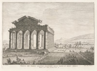 Widok Peripteral Hexastyle Temple od południa, z Antichit? Pesto (Antyki Paestum) autorstwa Filippo Morghen