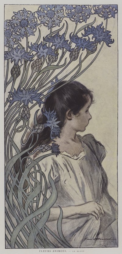 Fleurs Animees. Le Bluet. (Animowane kwiaty: Chaber) (kolor lito) autorstwa Firmin (after) Bouisset