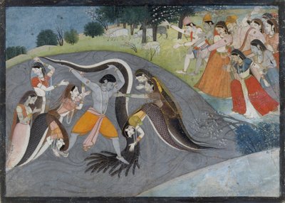 Krishna Subadung Kalia, Wężowy Demon: Folio z serii Bhagavata Purana, ca. 1785. autorstwa First generation after Manaku and Nainsukh.