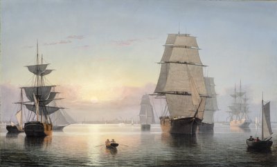 Port w Bostonie, zachód słońca, 1850-55 autorstwa Fitz Henry Lane