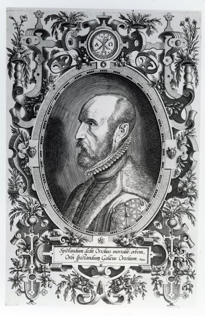 Abraham Ortelius, frontyspis do swojego Teatru Świata, 1579 autorstwa Flemish School