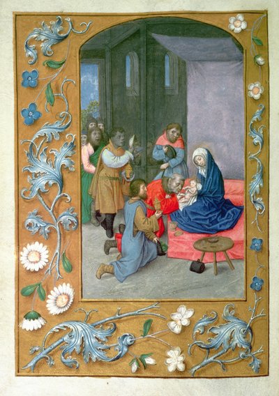 Dodaj 54782 f.119v Adoracja Dzieciątka, z Godzin Hastings, c.1475-83 (welum) autorstwa Flemish School