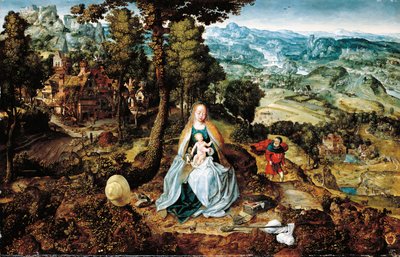 Rozległy krajobraz z Odpoczynkiem w ucieczce do Egiptu, szkoła antwerpska, ok. 1520 autorstwa Flemish School