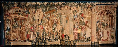 Katedra (La Seo, Catedral del Salvador de Zaragoza). Muzeum Gobelinów. Flamandzki gobelin. Legenda o Świętym Krzyżu (La leyenda de la Santa Cruz). Ok. 1450. 430x1120cm. autorstwa Flemish School
