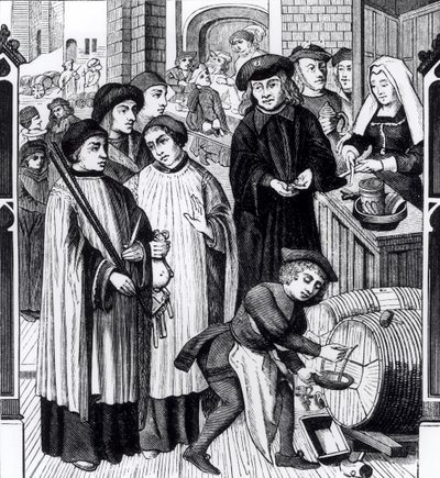 Składki na wina, przyznane kapitule w Tournai przez króla Chilpericia, po oknie katedry w Tournai autorstwa Flemish School