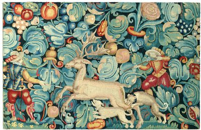 Panel z gobelinem myśliwskim z liści kapusty autorstwa Flemish School