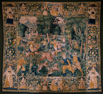 Flamandzki gobelin. Polowanie na jelenie (Polowanie na jelenie). Atelier Oudenaarde. 295x331cm. Inw. (82941)-1 / PRYWATNE. XVII wiek. autorstwa Flemish School