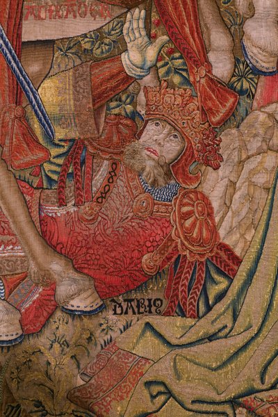 Flamandzki gobelin. Seria Moralność: Cnota zaszczytów (De deugd van de Honores, Cnota zaszczytów). Około 1520. Szczegóły autorstwa Flemish School
