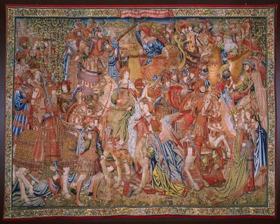 Flamandzki gobelin. Seria Moralność: Cnota zaszczytów (De deugd van de Honores, Cnota zaszczytów). ok. 1520. autorstwa Flemish School