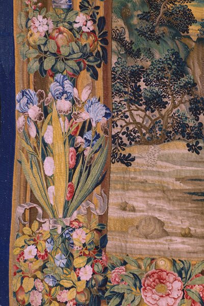 Flamandzki gobelin. Seria Apokalipsa: Święty Michał pokonujący smoka. Atelier Willem Dermoyen, Bruksela. Około 1553-1555. Szczegół. autorstwa Flemish School