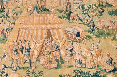 Flamandzki gobelin. Seria Księga Judyty. Judyta przed Holofernesem (Judith ante Holofernes). Piąty gobelin z serii. Produkcja Holandia, Bruksela(?). Druga połowa XVI wieku. Tkanina Wełna. Lokalizacja Kościół św. Mikołaja z Bari (mus autorstwa Flemish School