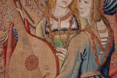 Flamandzki gobelin. Seria Historia Dawida i Batszeby. Prorok Natan upomina króla Dawida (El profeta Natán reprende a David). Trzeci panel serii. Model Anonimowy. Producent nieznany, Bruksela. 1505. Tkanina Złoto, jedwab i wełna. autorstwa Flemish School
