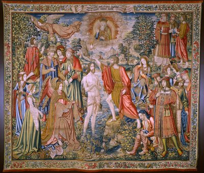 Flamandzki gobelin. Seria Historia św. Jana Chrzciciela: Chrzest Chrystusa (Het doopsel van Christus). Atelier w Brukseli. 1515-1520. autorstwa Flemish School