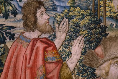 Flamandzki gobelin. Seria Historia św. Jana Chrzciciela: Chrzest Chrystusa (Het doopsel van Christus). Atelier w Brukseli. 1515-1520. autorstwa Flemish School