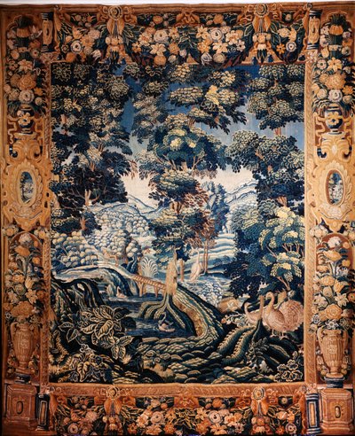Flamandzki gobelin. Tak zwana zieleń. Produkcja Oudenaarde. Prywatna kolekcja. XVII wiek (?). autorstwa Flemish School