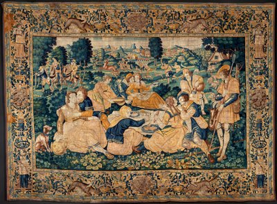 Flamandzki gobelin. Posiłek wiejski. Atelier Oudenaarde. 331x465cm. Iinv (83073)-8 / 00008. XVII wiek. autorstwa Flemish School