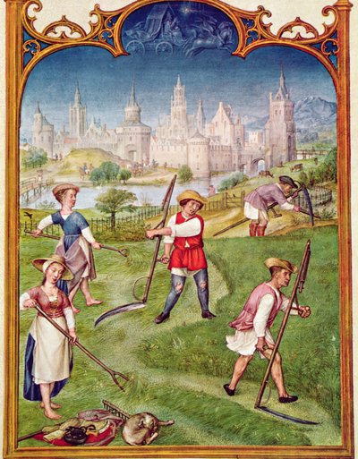 Fol 6v Miesiąc czerwiec: Sianokosy, z Breviarium Grimani, ok. 1515 autorstwa Flemish School
