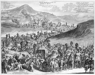 Karawana hadżdż z Kairu do Mekki, z Description de lAfrique O. Dappera, 1686 autorstwa Flemish School