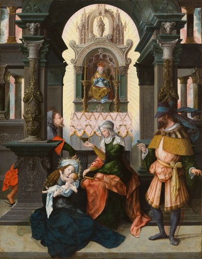 Święta Rodzina ze św. Anną i św. Joachimem, 1525 (olej na desce dębowej) autorstwa Flemish School